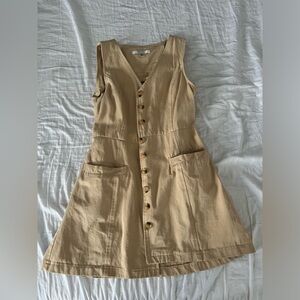 Sleeveless Button-Front Tan Jumpsuit
